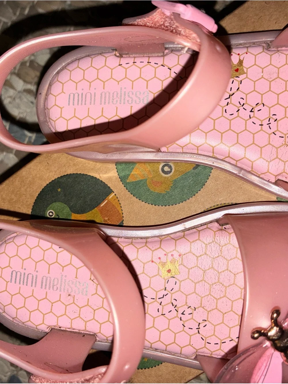 Mini Melissa Pink Butterfly Jelly Sandals with Gold Accent